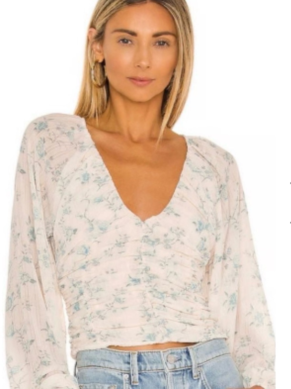 Free People Pale Pink Floral V-Neck Crop Top